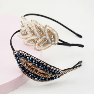 Handmade crystal leaf headband thin alloy rhinestone hair hoop elegant boutique hair accessory detail