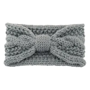 Grey knitted headband for women winter warm hair accessory twist bow ear warmer hair band