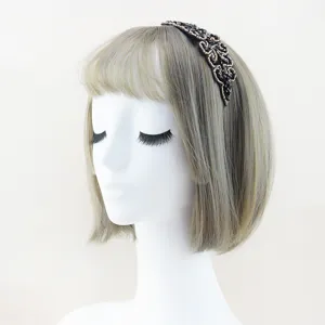 Elegant black crystal rhinestone headband alloy hair hoop handmade boutique fashion accessory