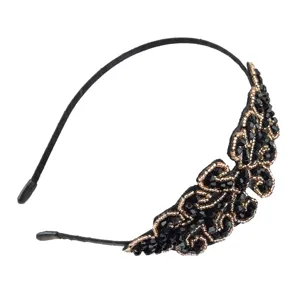 Handcrafted crystal beaded black headband elegant rhinestone hair hoop for women party
