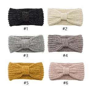Samt Schleife Stirnband Set, gestricktes warmer Haarreif, suesses Haaraccessoire Damen.