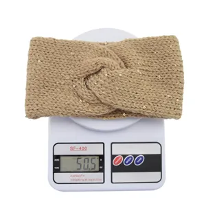 Knitted sequin cross headband warm winter hair band elastic ear protection hair accessory