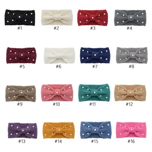 Knitted pearl bow headband for women winter warm hair band fashion sweet hair accessories