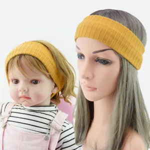 Bandeau tricoté côtelé jaune pour femmes et enfants, bandeau en laine souple pour le sport et le yoga.