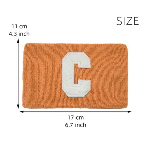 Fascia per capelli in maglia arancione con patch lettera C bianca, fascia sportiva larga per yoga.
