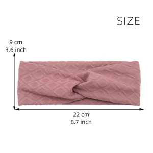Detail view of the pink quilted crisscross yoga sports headband with clear size dimensions.