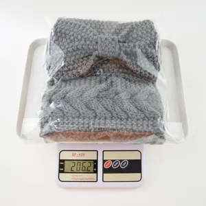 Graues Strick Stirnband Schleife Haarreif Set Winter warme geflochtene Haaraccessoires.