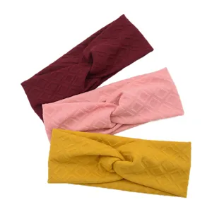 Detailed view of casual waffle knit twist headband set, breathable fabric, multi-color.