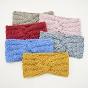 Cozy winter knitted headband plush cross hair band warm ear warmer for women daily wear.