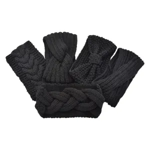 Set schwarzer Strickstirnbänder mit Zopfmuster, Twist und Schleife für Damen im Alltag.