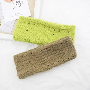 Double-layer knitted headband with distressed holes, cozy wool hair accessory for yoga & sports.