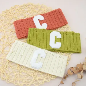 Minimalist Acrylic Knitted Hair Band For Women Distressed Ripped Design Headband Letter Embroidered Patch Elastic Hairband Sport Wash Headwear