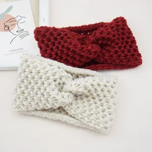 Bandeau croise en tricot large cerneaux de laine pour femmes sport yoga lavage visage accessoire cheveux.
