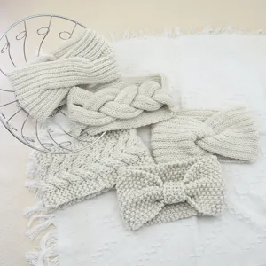Gestricktes Stirnband Set, Zopfmuster Haarband, Schleife Haarschmuck Damen Winter.