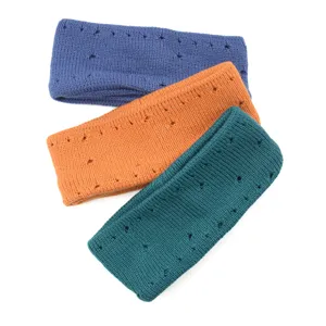 Knitted headband distressed design stretchy fleece hairband winter yoga sports sweatband.