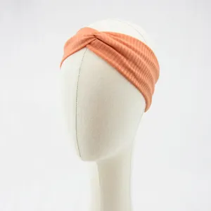 Orange ribbed twisted headband for women, elastic knit cloth hair band for daily sports wash face.