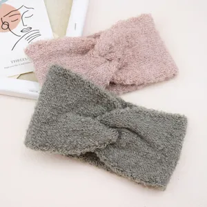 Fascia per Capelli da Donna a Incrocio in Maglia Peluche Elastica Sport Yoga Tinta Unita Morbida per Lavaggio Viso Trucco