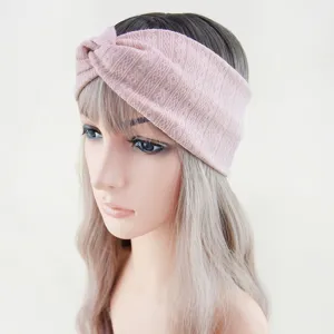 Bandeau croise en tricot rose pour femme, accessoire de cheveux elastique yoga.