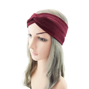 Wine red knotted headband detail shot, breathable fabric for sports yoga wash face.