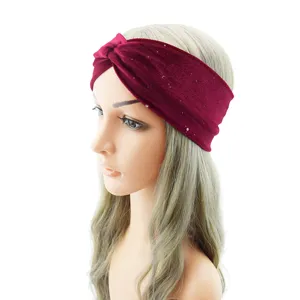 Red velvet cross headband for women, elastic sports yoga hair band and daily styling.