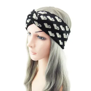 Gestricktes Twist Stirnband für Damen, schwarz-weißes Herzmuster Haarband für Yoga und Waschen.