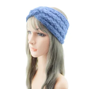 Blue cable knit headband for women, winter warm ear warmer hair band and cozy hair accessory.