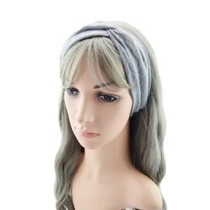 Grey twisted headband for women, breathable sports yoga hair accessory, comfortable elastic hair hoop.