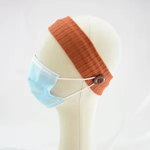Bandeau en tricot côtelé avec boutons pour masque, accessoire de cheveux pour femme.