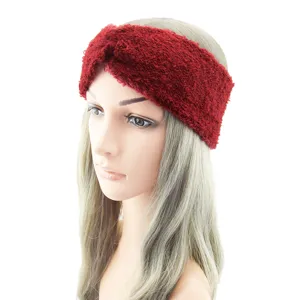 Fascia per capelli incrociata soffice rosso scuro, cerchietto in maglia morbido e caldo donna.