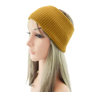 Solid color double layer knitted headband wide winter warm hair accessory for daily sports washing.