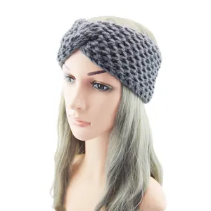 Bandeau tricoté gris foncé pour femme, bandeau torsadé épais élastique accessoires de yoga.