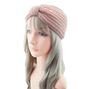 Gebreide haarband roze haaraccessoire voor dames geknoopt zacht warm hoofdband