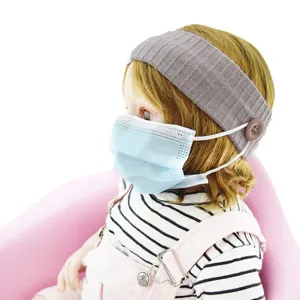 Bandeau en tricot côtelé avec boutons pour masque facial, serre-tête élastique protège-oreilles.