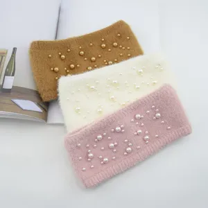 Strick Perlen Stirnband kuschelig warm Winter Haarband weich Plüsch Mode Haarschmuck Accessor