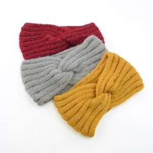 Gestricktes Stirnband mit Metallfäden, weiches Haarband für Yoga, Sport und Gesichtswäsche.