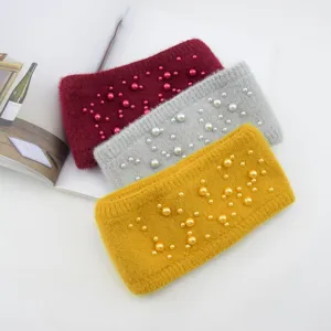 Kunstfaser Pelz Perl Strick Stirnband Winter warm Haarband dicke geflochten Ohrwärmer