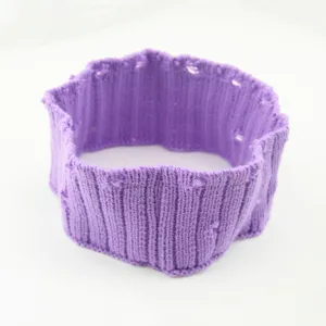 Purple distressed knitted headband detail shot, perfect for sports, yoga, and daily wear.