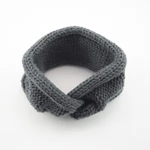 Knitted grey headband winter ear warmer twisted design cozy sports yoga hair accessory detail