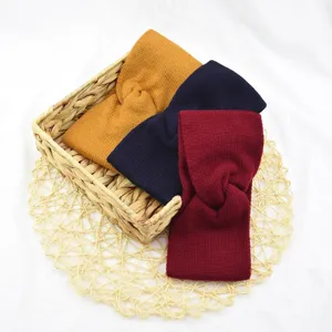 Knitted headband winter warm hair accessories comfortable soft handmade solid color elastic band