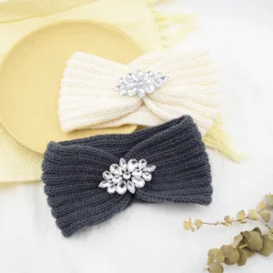 Detailed view of rhinestone knit headband winter warm hair band fashion hair accessories