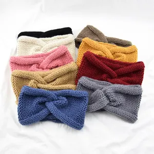 Women Winter Warm Knitted Headband Cross Woven Ear Warmer Head Wrap Twist Yarn Crochet Hair Band Outdoor Sport Yoga Accessory