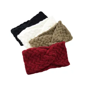 Knitted twist headband winter warm ear warmer soft hair accessory fine detail view