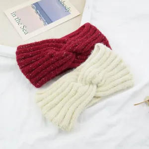 Gestricktes Stirnband flauschiges Haaraccessoire glitzernder Silberdraht Twist Ohrenwärmer weich