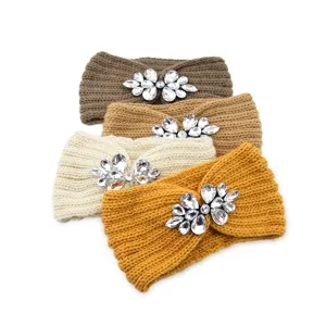 Women Winter Knitted Headband Rhinestone Crystal Ear Warmer Hair Band Fashion Accessory