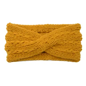 Chunky knit headband winter warm hair band cross twist ear warmer yellow hair accessories