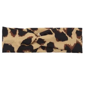 Leopard print twisted headband detail, soft fabric sport hair band for yoga and wash.