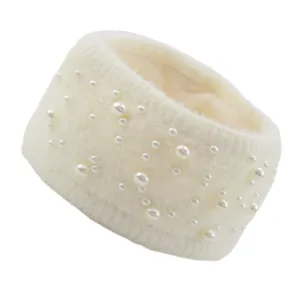 Gemütliches Kunstnerz Strick Perlen Stirnband für den Winter, warmes Haaraccessoire.