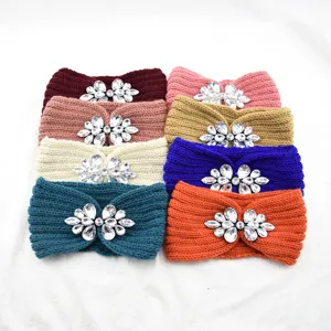 Knitted rhinestone headband ear warmer, stylish crystal hair accessory for winter daily wear.