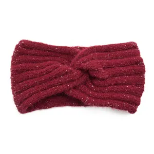Rotes gestricktes Stirnband mit Silberfäden, elastisches Winter Haarband Damen Hauptbild