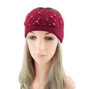 Gestreicktes Perlen Stirnband fur Damen Winter warme Kunstnerz Haarband Haar-Accessoires